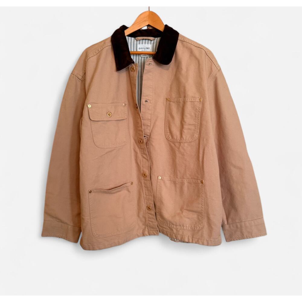 NWT OFFLINE by Aerie Chore Jacket Canvas Corduroy Collared Koko Brown | Size L
